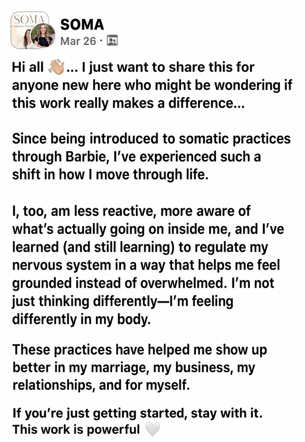 Member note: I'm not just thinking differently—I'm feeling differently in my body